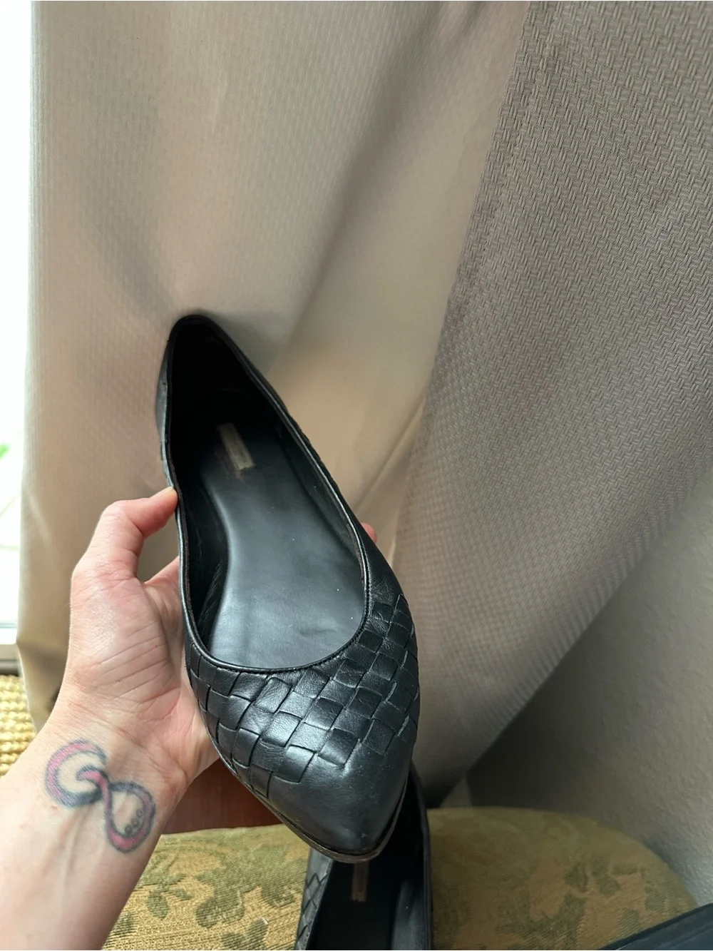 Bottega Veneta Black Woven Pointed Ballet Flats